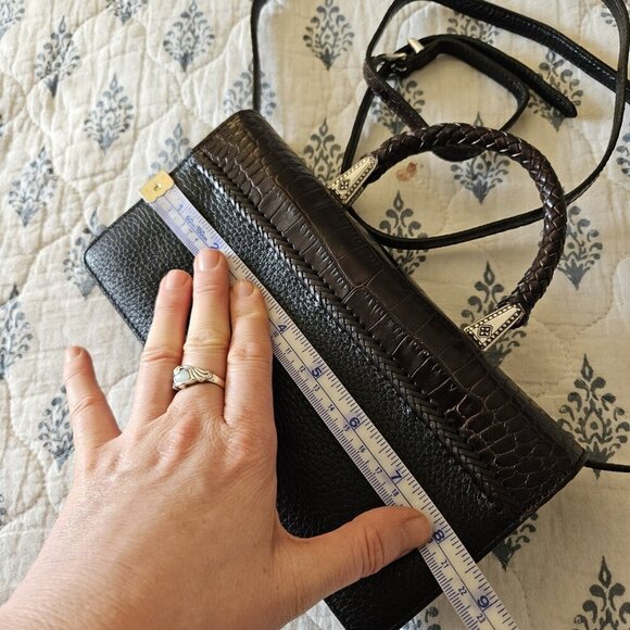 Brighton Gina Organizer Mini Crossbody Bag – Black Croc-Embossed Leather NWT - Picture 10 of 16